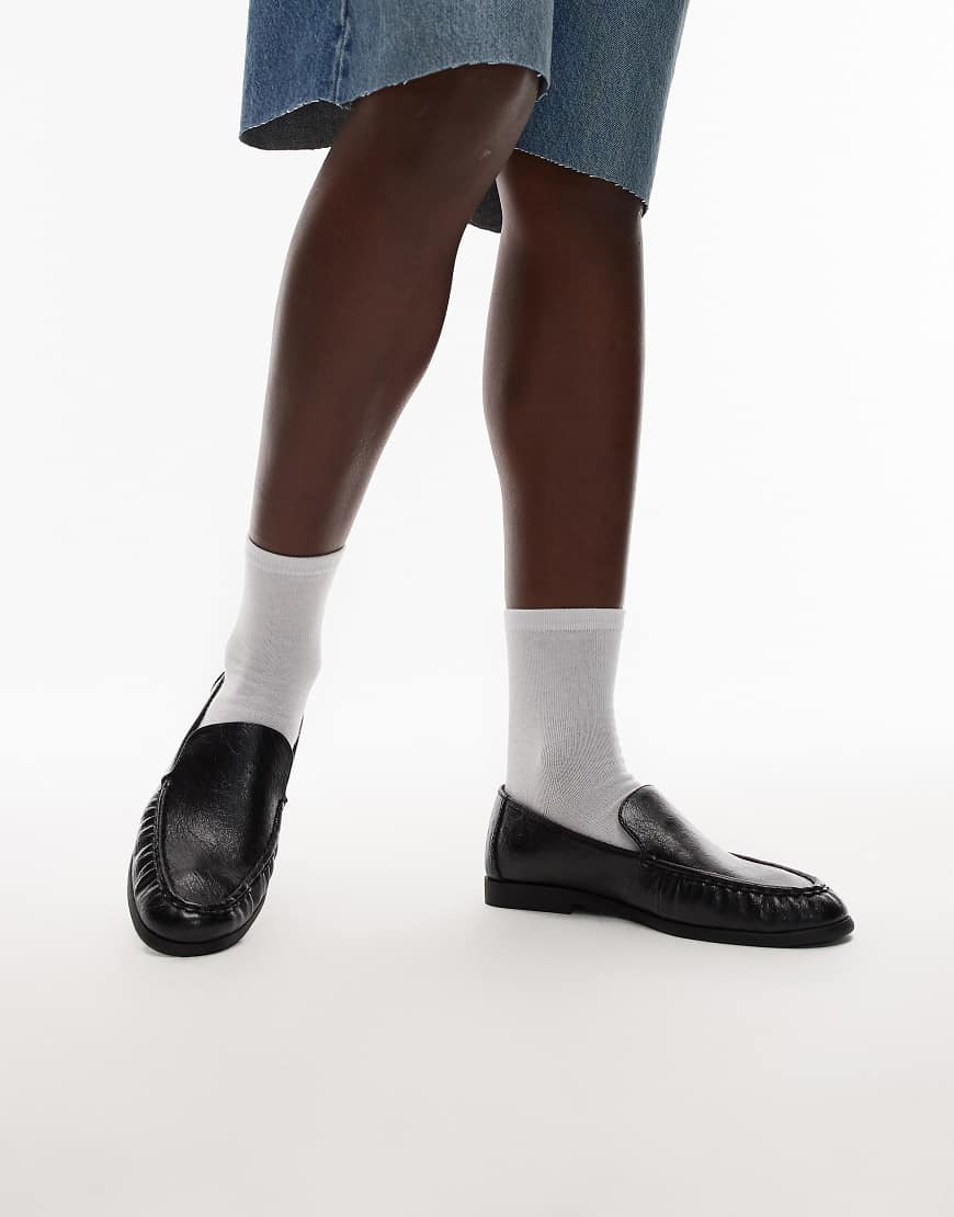 Connell ruched flat shoe loafers in black