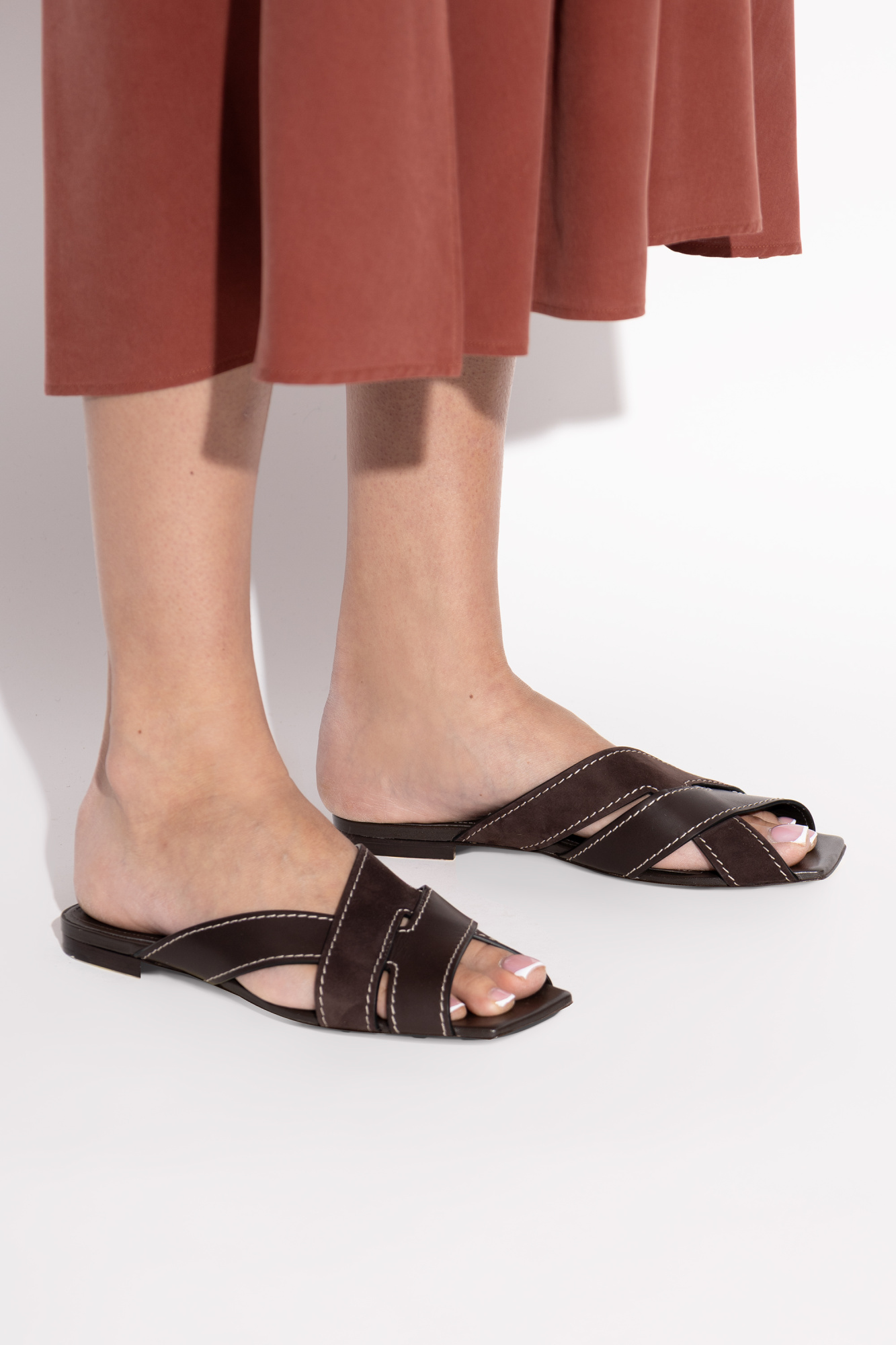 Leather Slides, Women's, Brown
