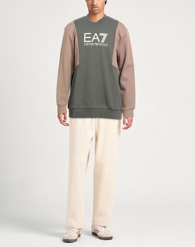 Man Sweatshirt Military green Size L Cotton, Polyester, Elastane