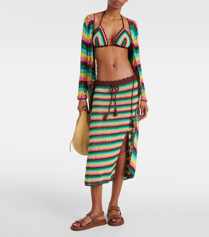 Striped crochet cotton midi skirt