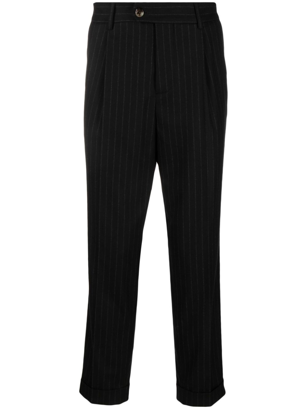Pinstripe-pattern virgin-wool trousers - Black