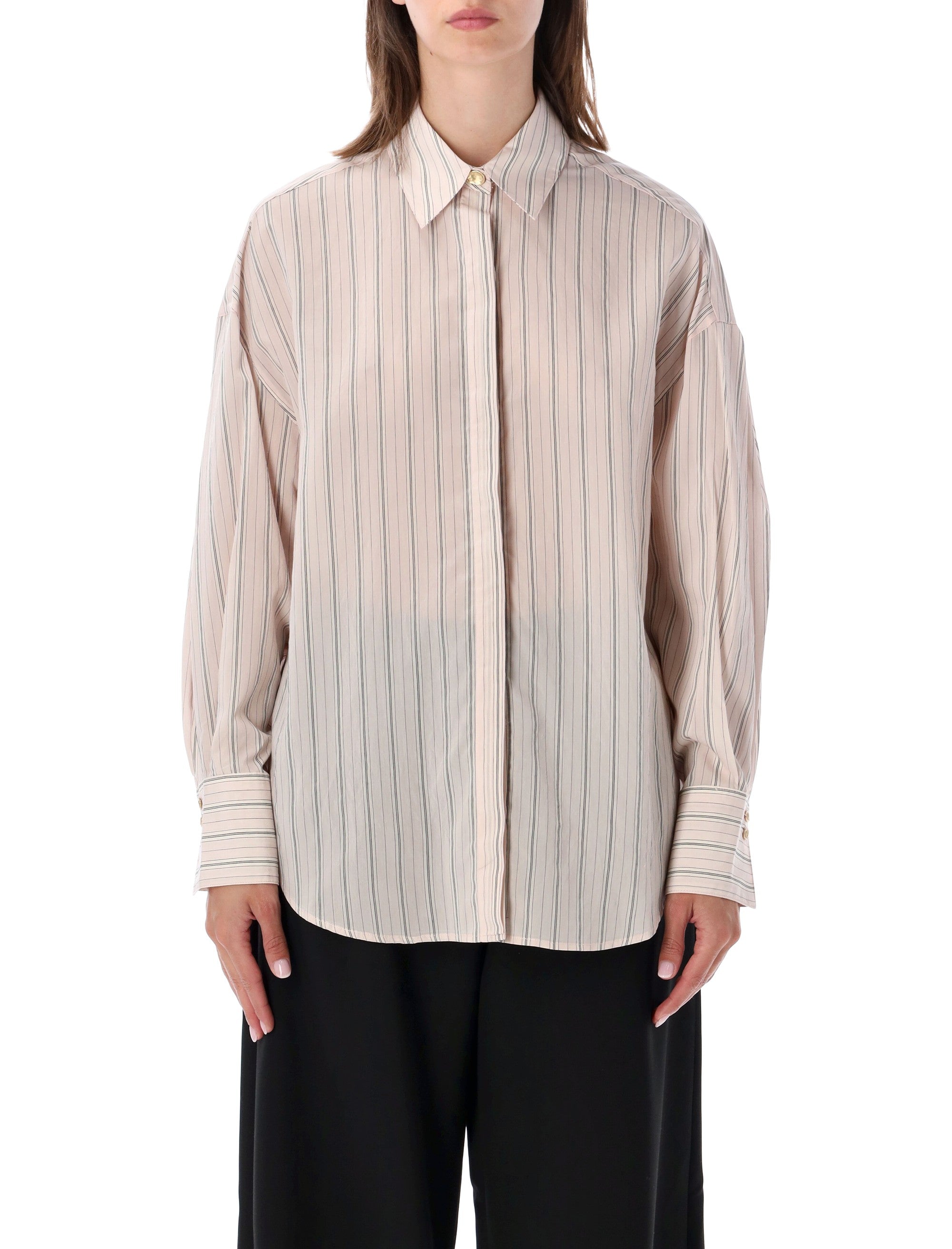 Striped Tailored Shirt with Jewel Button Details