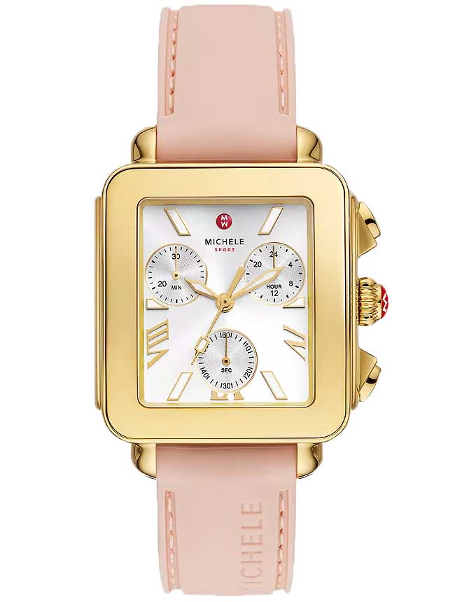 Deco Sport Chronograph Watch 36mm in 18K Gold with Ballet Pink Silicone Strap