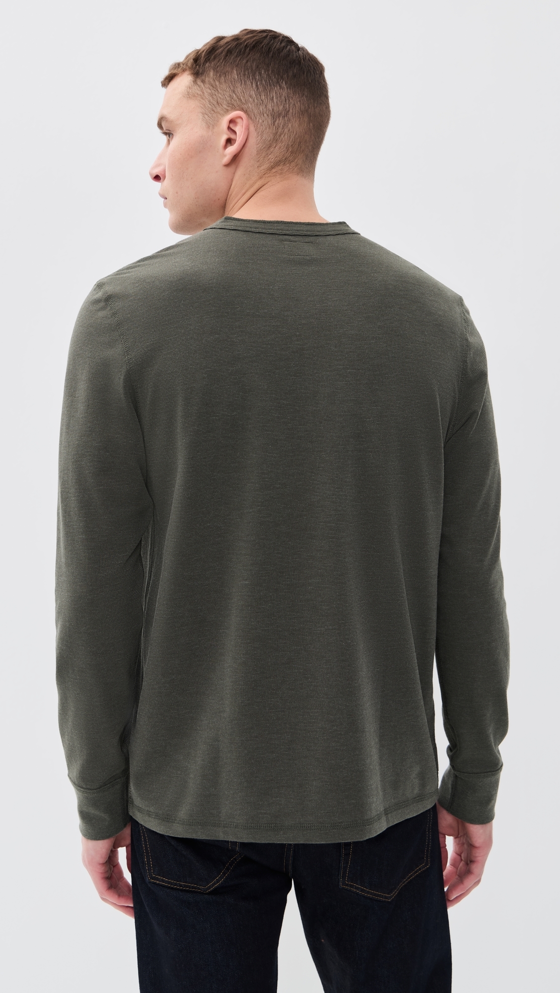 Long Sleeve Waffle Henley Night Rock