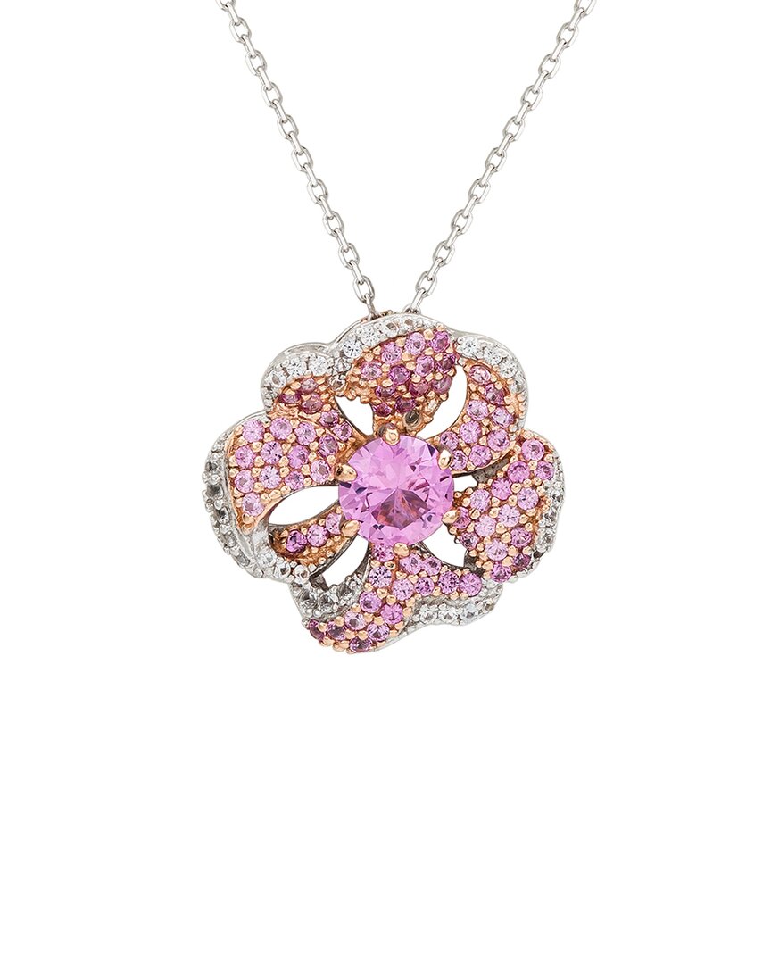 Silver 0.02 ct. tw. Diamond & Sapphire Floral Pendant