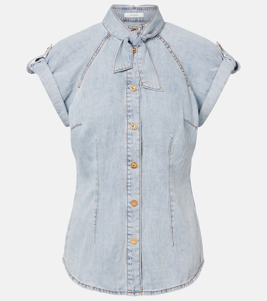 Tie-neck denim shirt