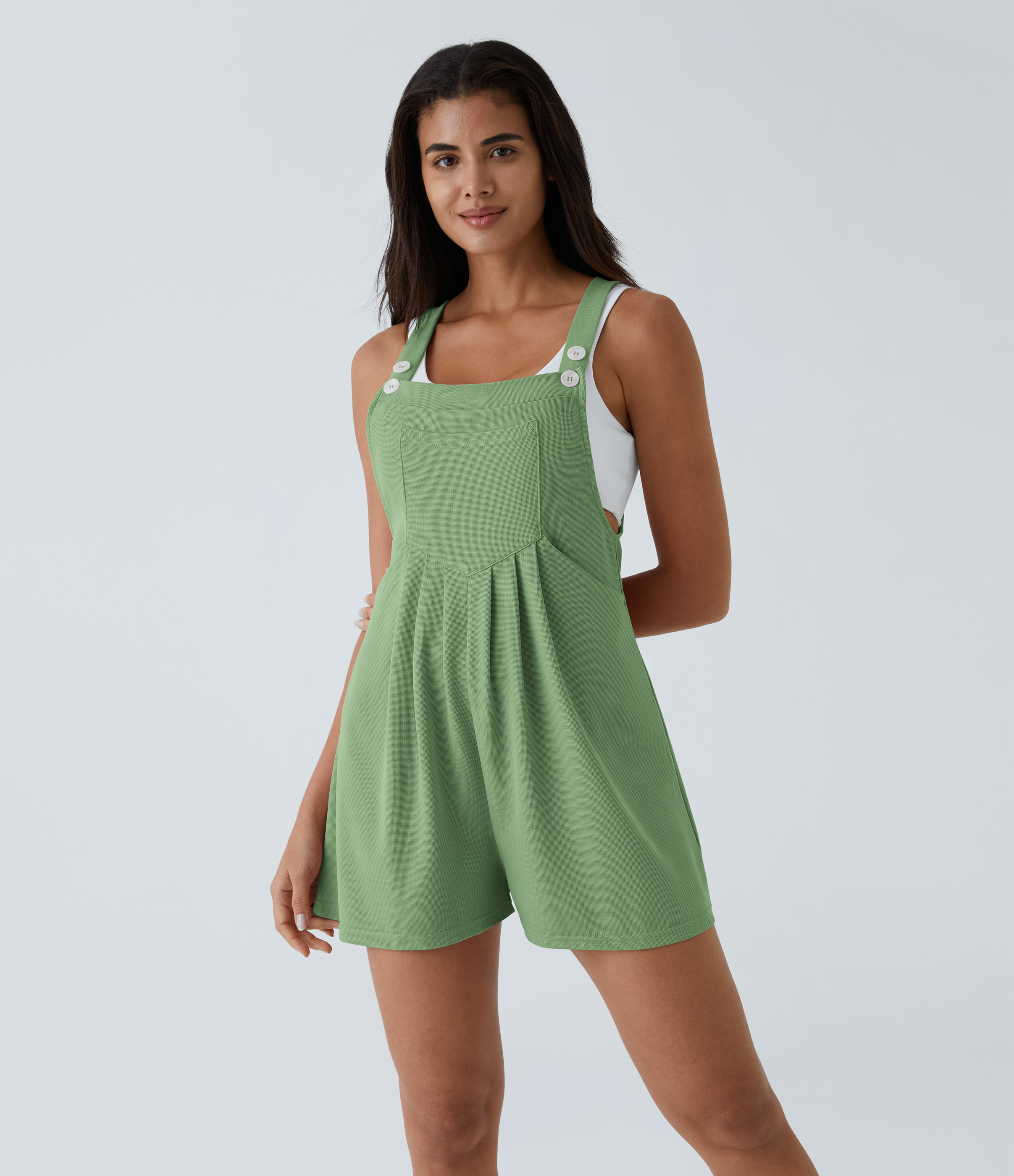 Pockets Waffle Casual Short Overalls  - Kashmir