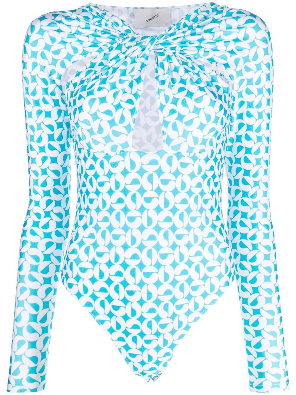 Geometric-print long-sleeve bodysuit - Blue