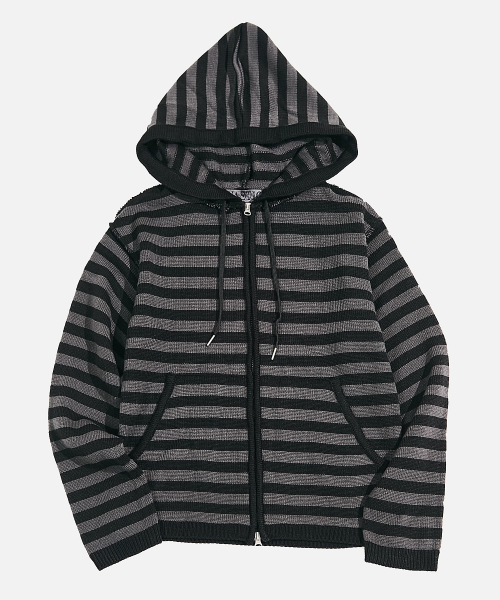 S / T Knit Hoodie Zip-Up_Black/Gray