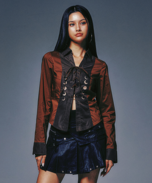 EYELET KNOT SHIRTS BROWN