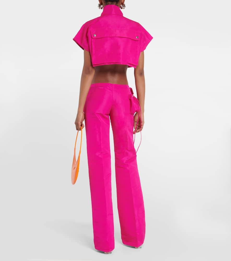 Low-rise satin cargo pants