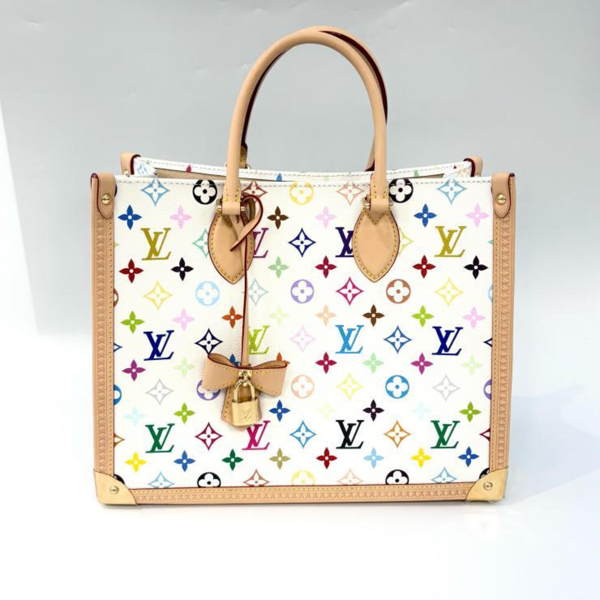 Louis Vuitton Beige Blanc Gold Multi-Color White Coated Canvas Leather Tote Bag Pre-Owned