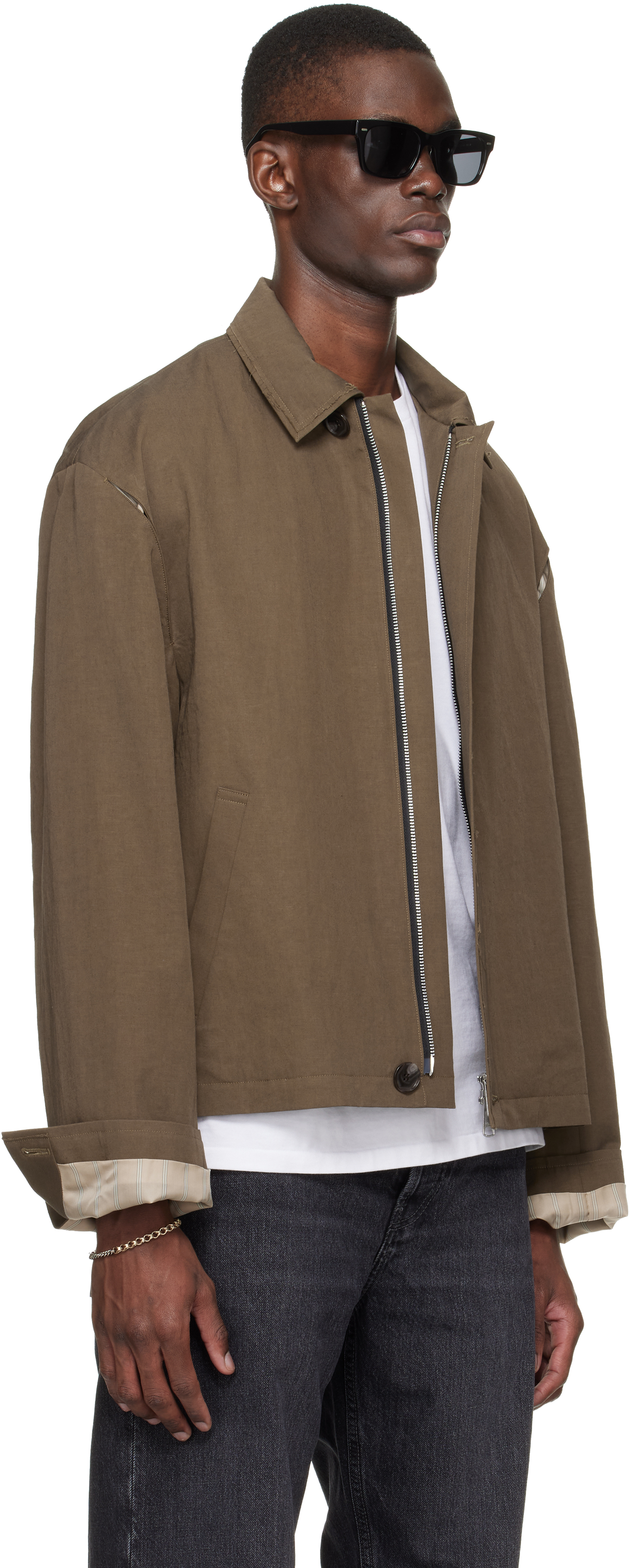 Brown Light Zipped Blouson Jacket