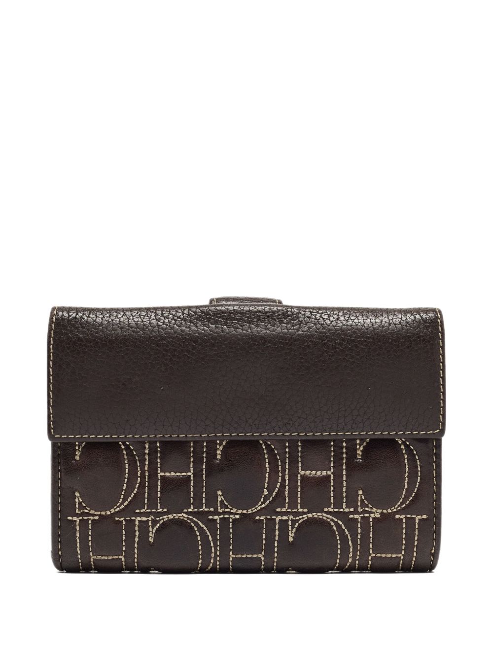 Pre-owned logo-stitched leather wallet - Brown