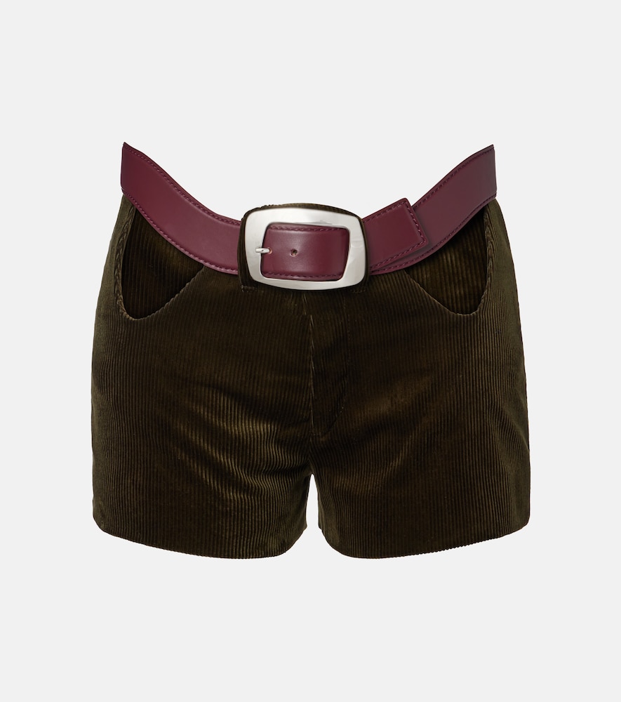 Cutout belted cotton corduroy shorts