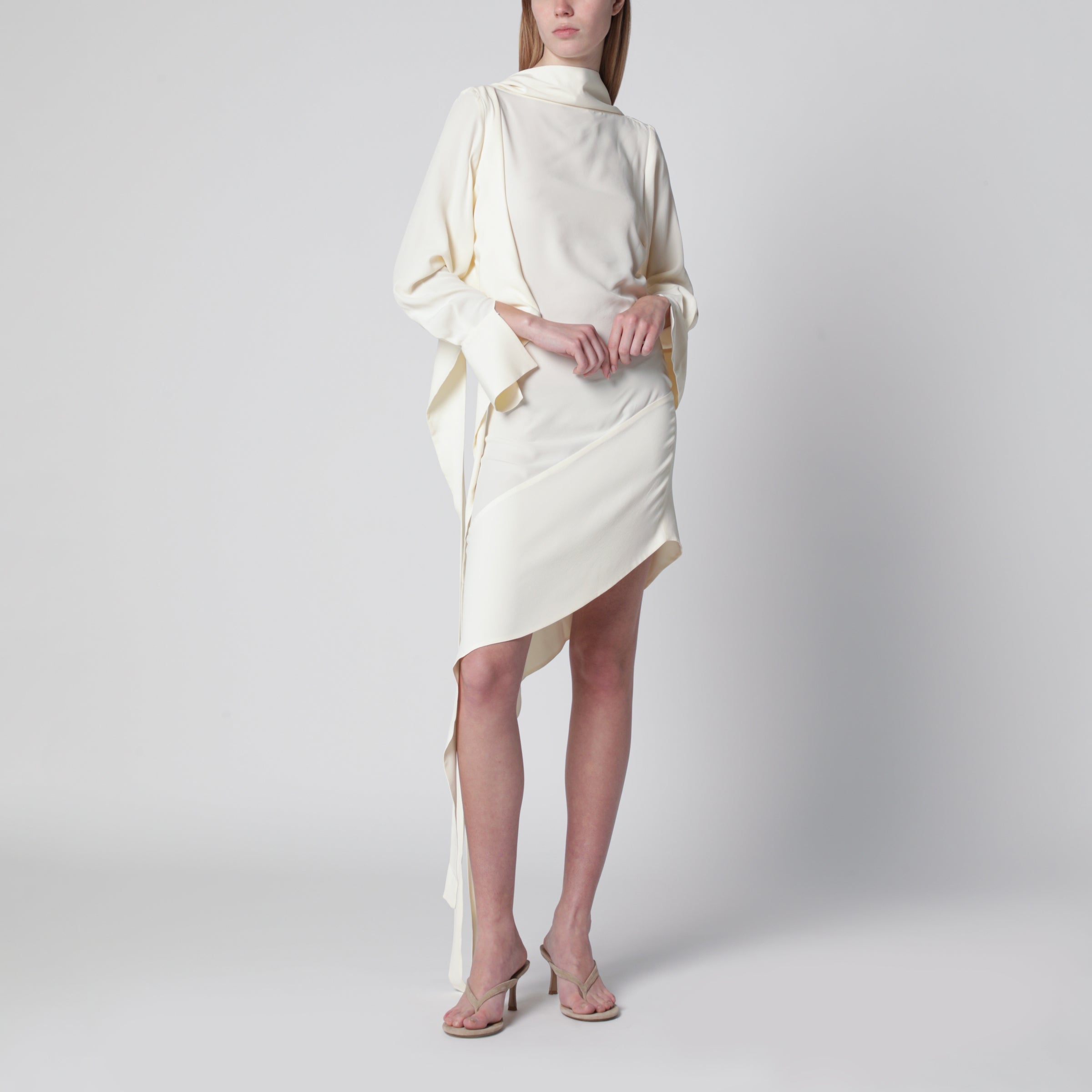 White asymmetric silk-blend dress