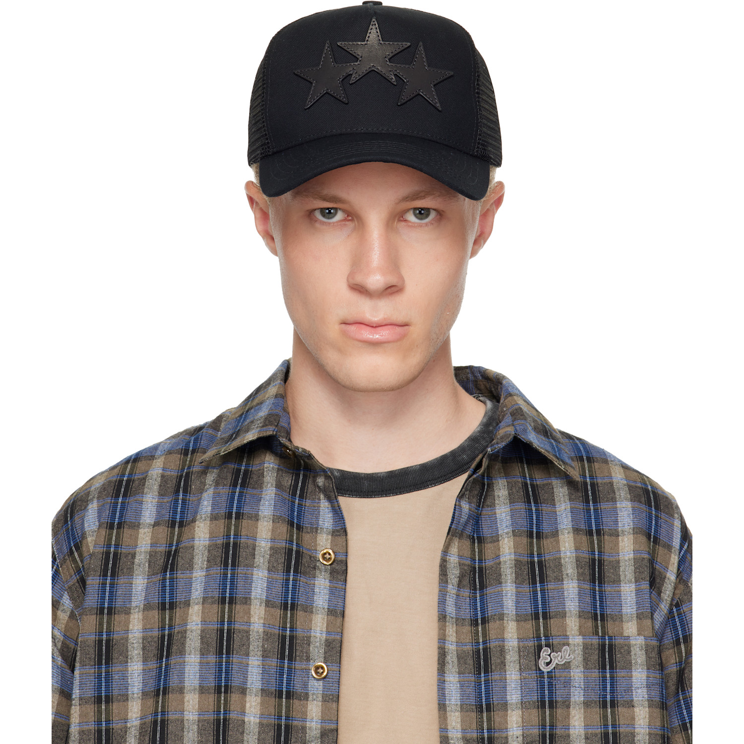 Black 3 Star Trucker Cap