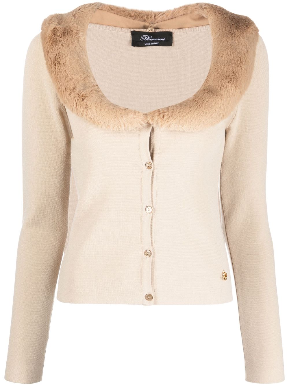 Faux-fur collar knitted cardigan - Black
