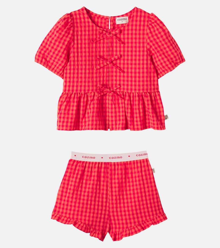 Joy checked cotton top and shorts set