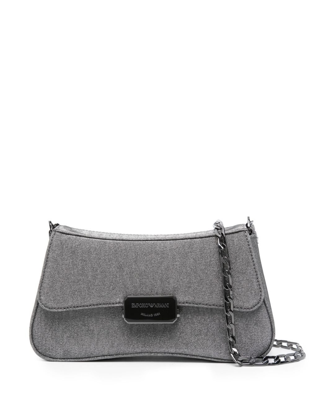 Logo-plaque glittered shoulder bag - Silver