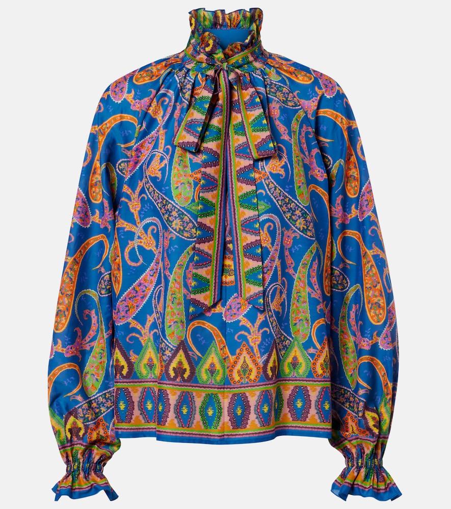 Printed cotton and silk twill blouse