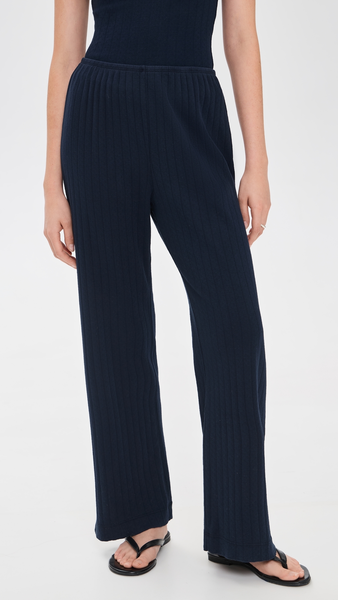 The Pointelle Simple Crop Pants Navy