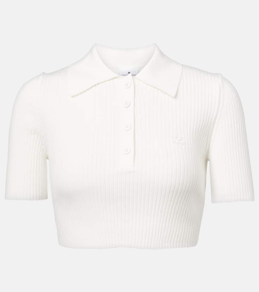 Courrèges Cropped ribbed-knit polo shirt