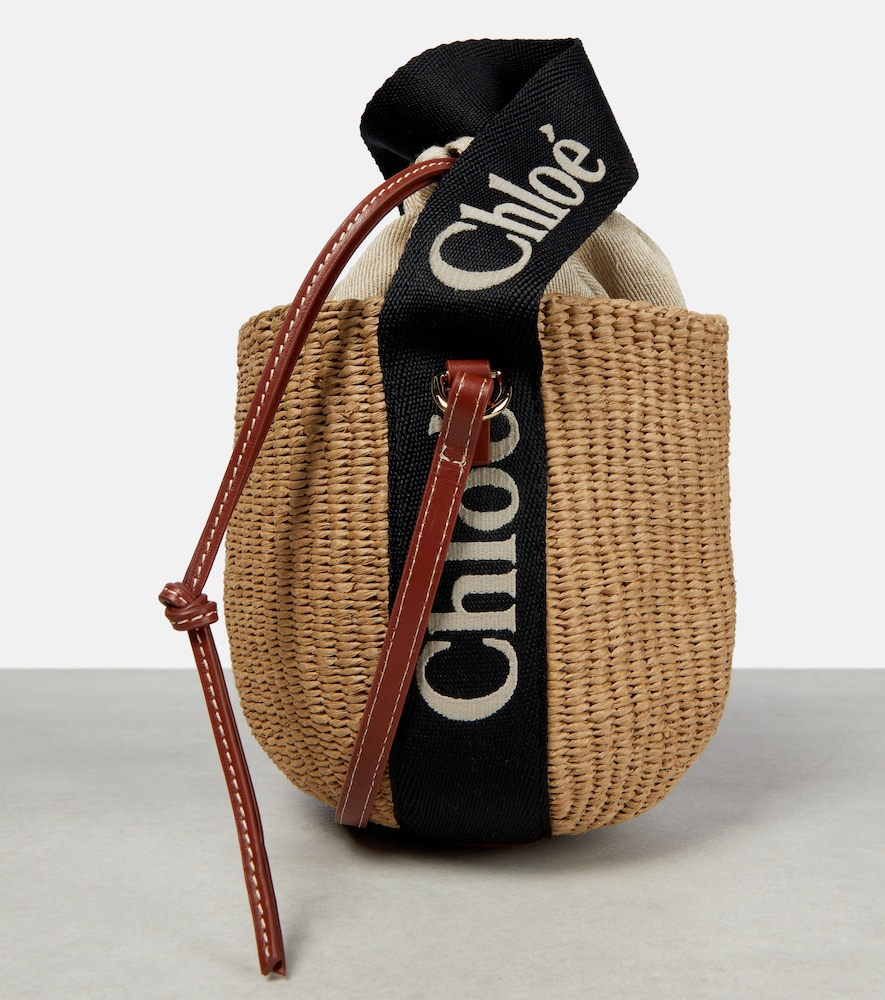Woody Mini leather-trimmed bucket bag