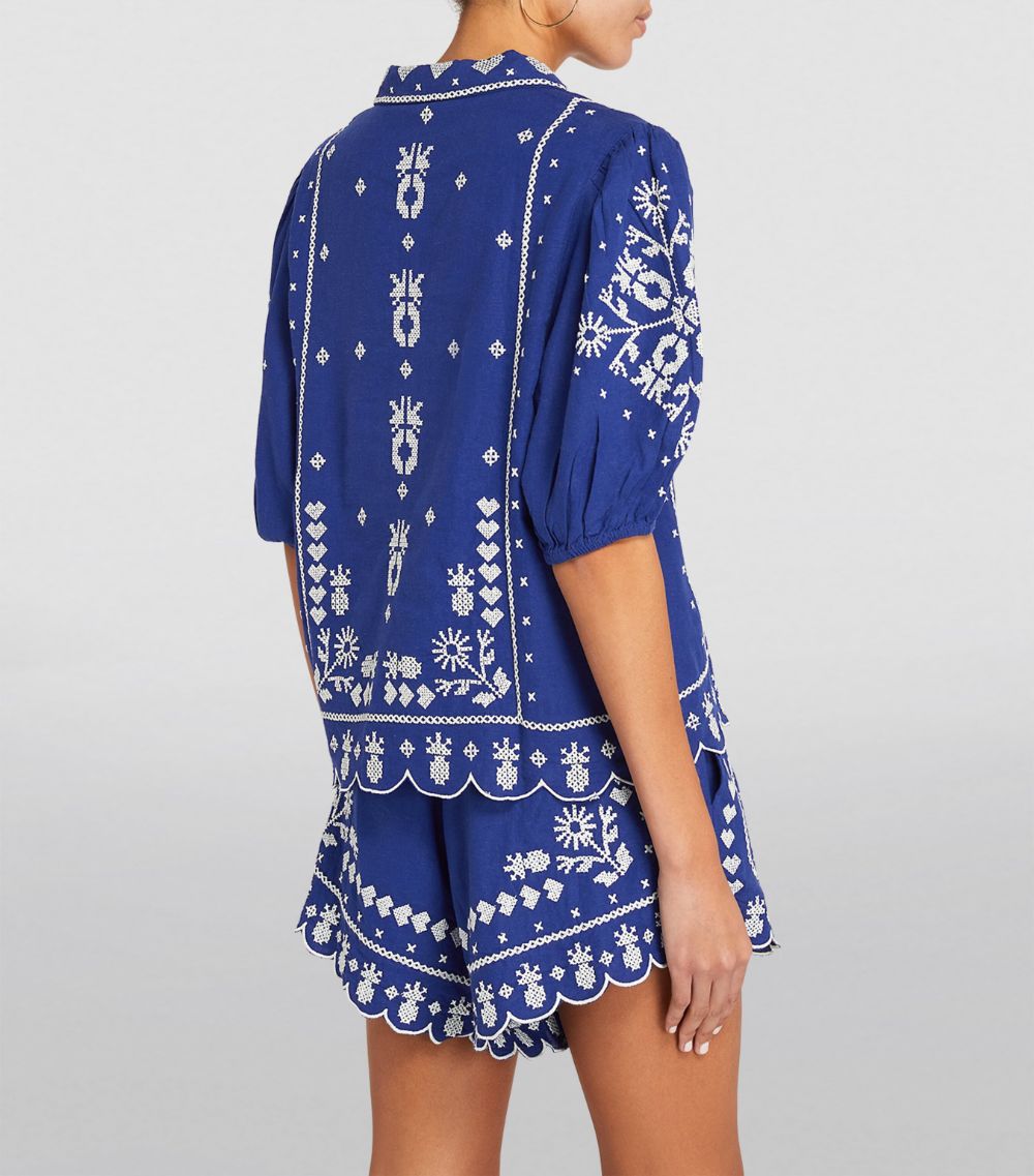 Linen-Blend Embroidered Shirt