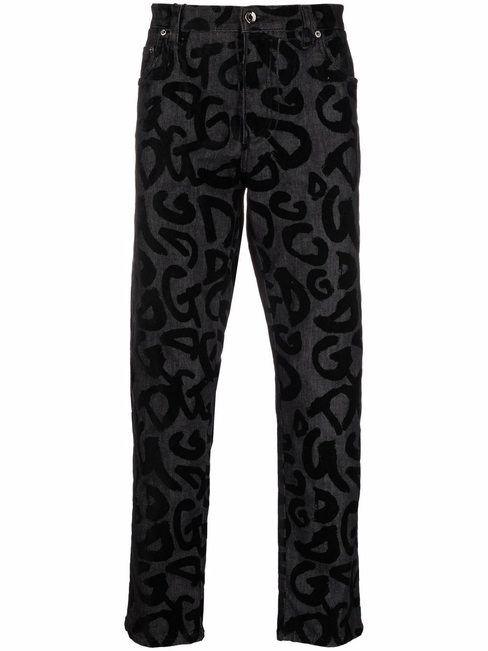 Flocked-logo straight-leg jeans - Black