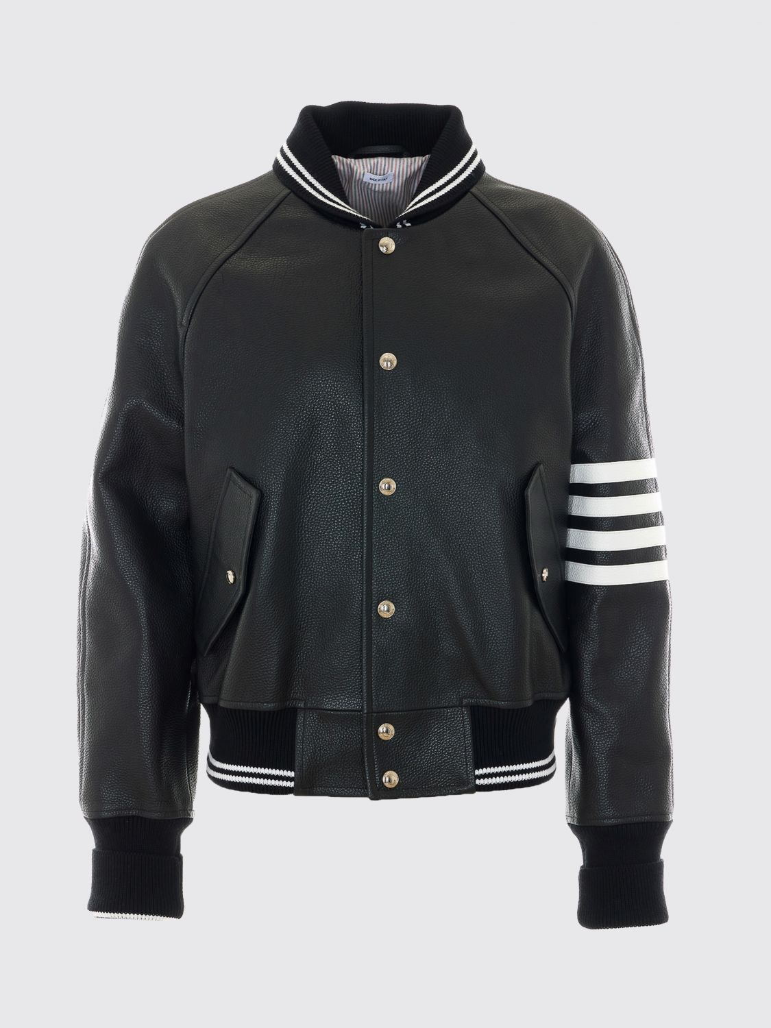4-Bar Cotton Bomber Jacket with Leather Details