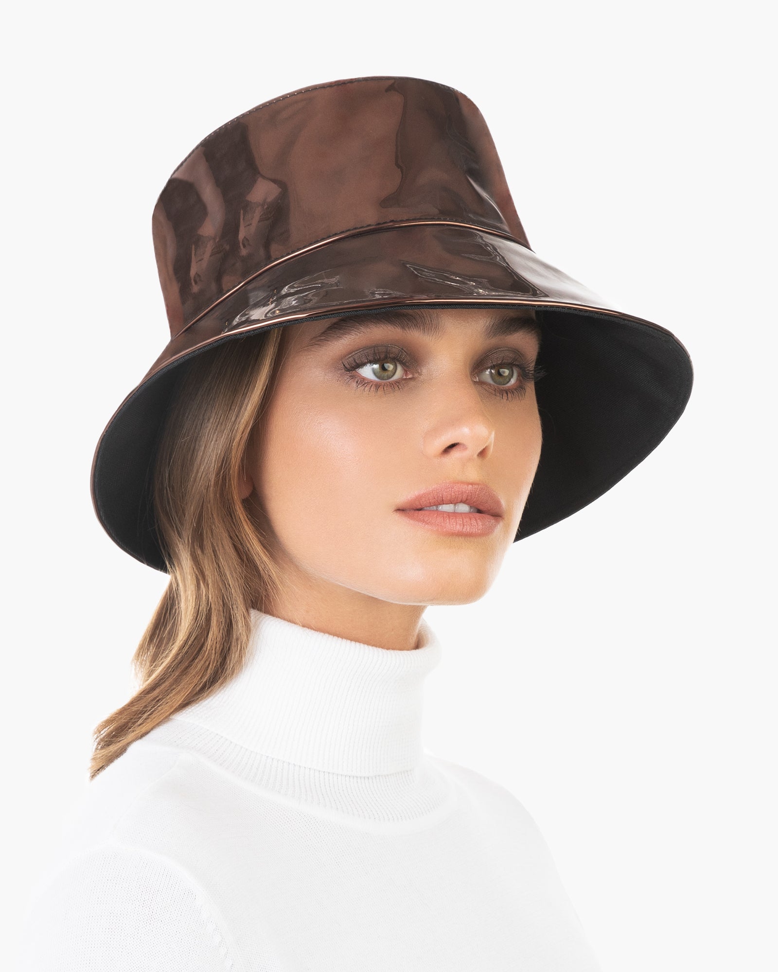 Patti Bucket Hat for Women - Olive, Patent Vinyl, Water-Repellent, Made in USA