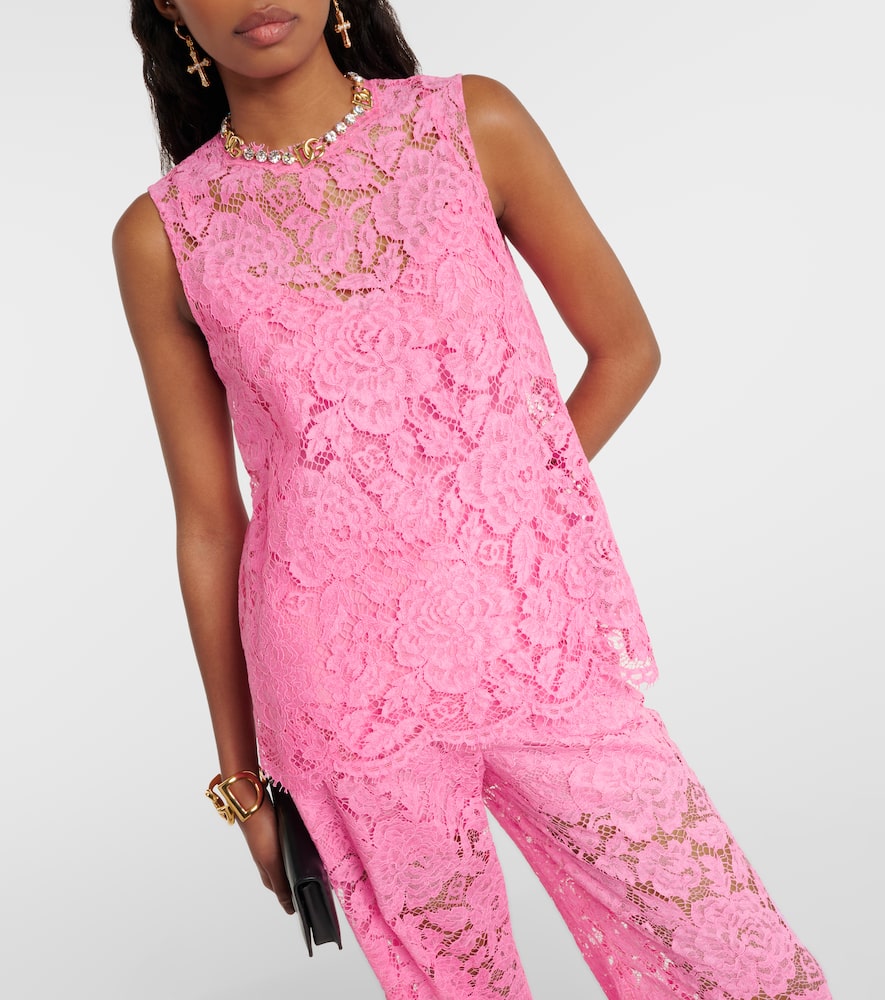 Floral crepe de chine lace top