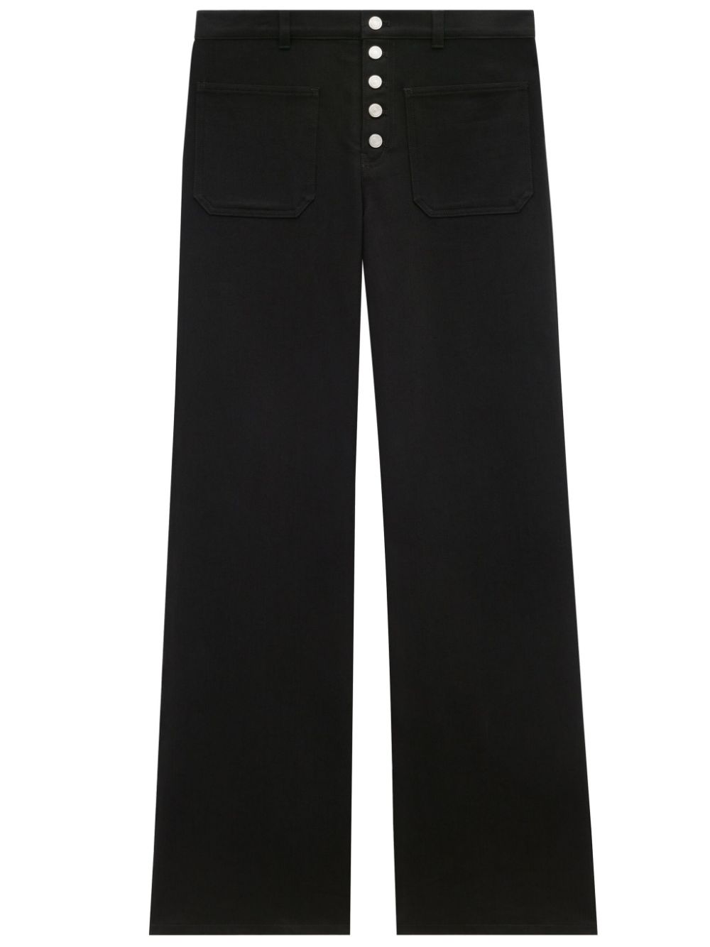 Button-front wide-leg cotton jeans - Black