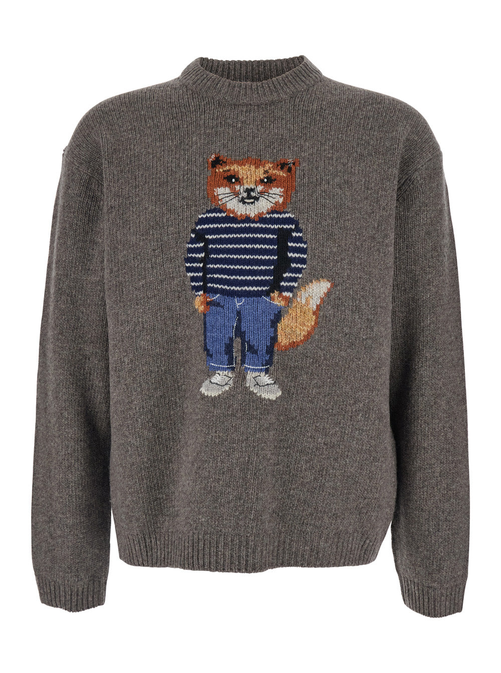 Logo-Embroidered Wool Sweater — Gray