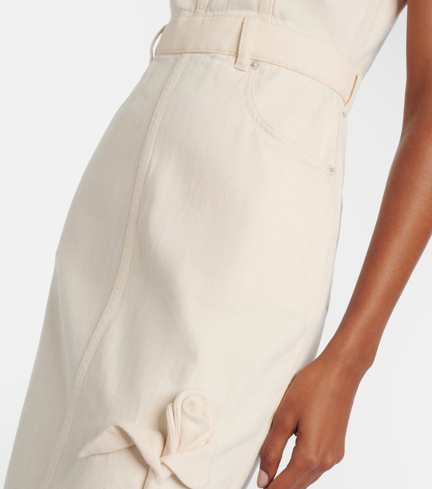 Floral-appliqué denim midi dress