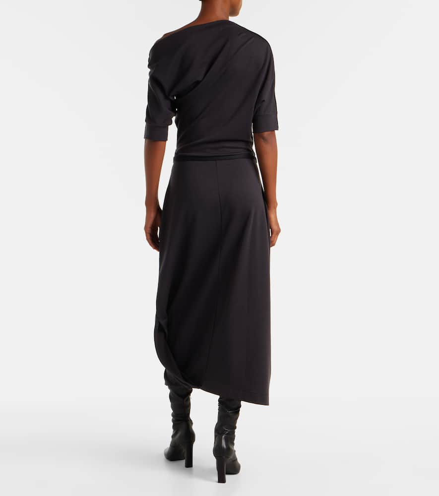 Belted asymmetric midi dress