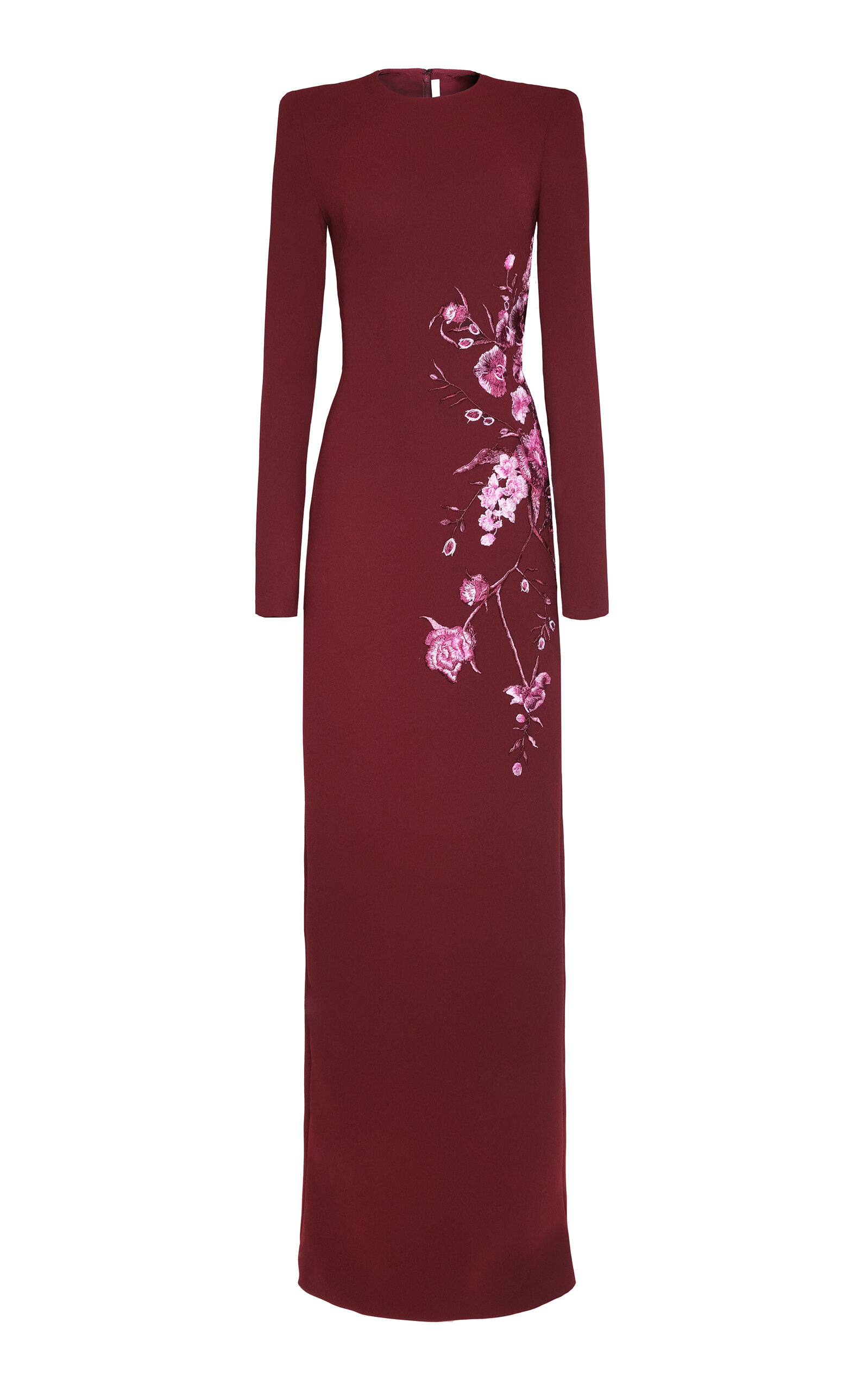 Crepe Floral Applique Long Sleeve Column Dress - Moda Operandi
