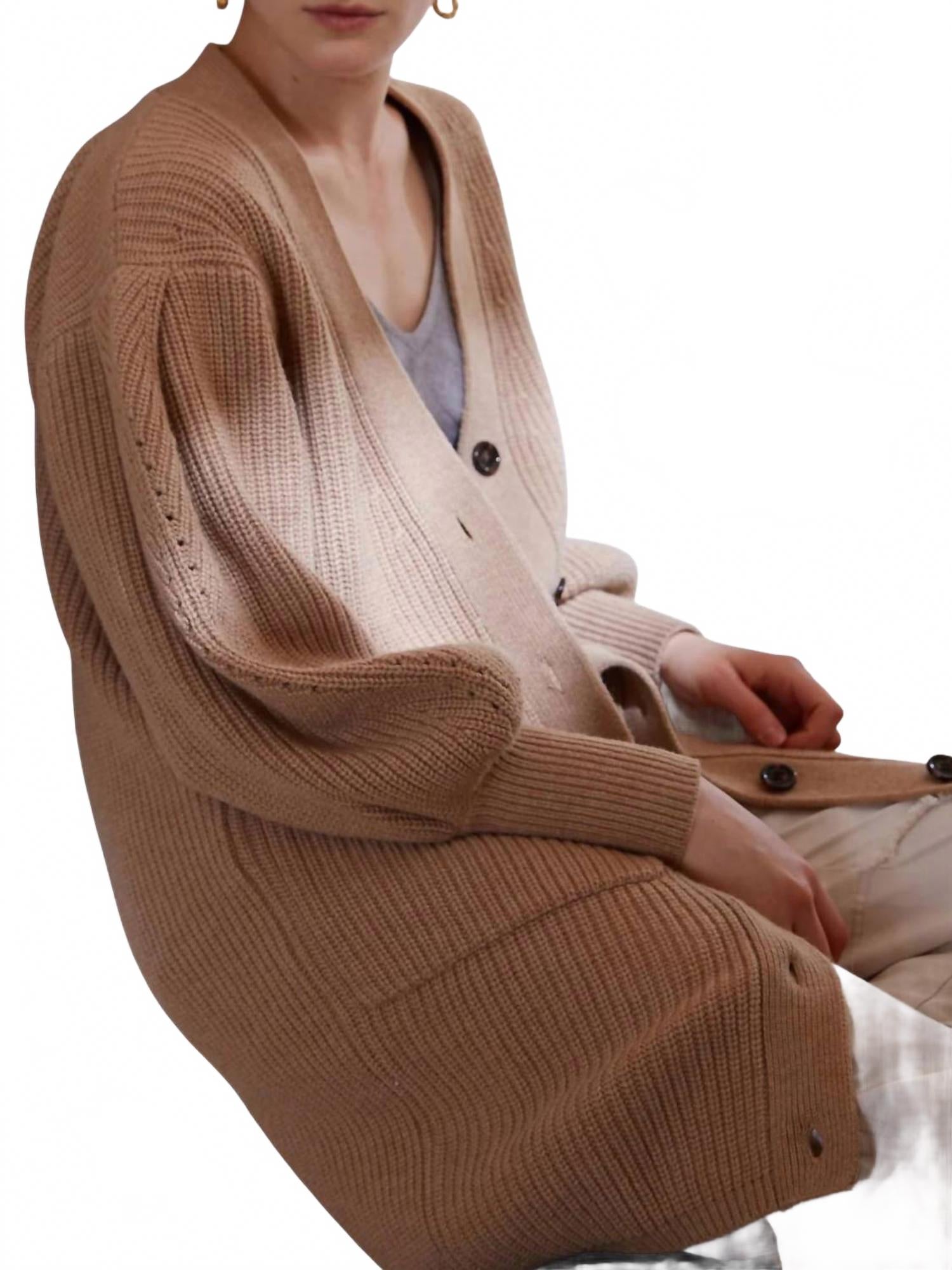Evan Puff Sleeve Cardigan In Sand