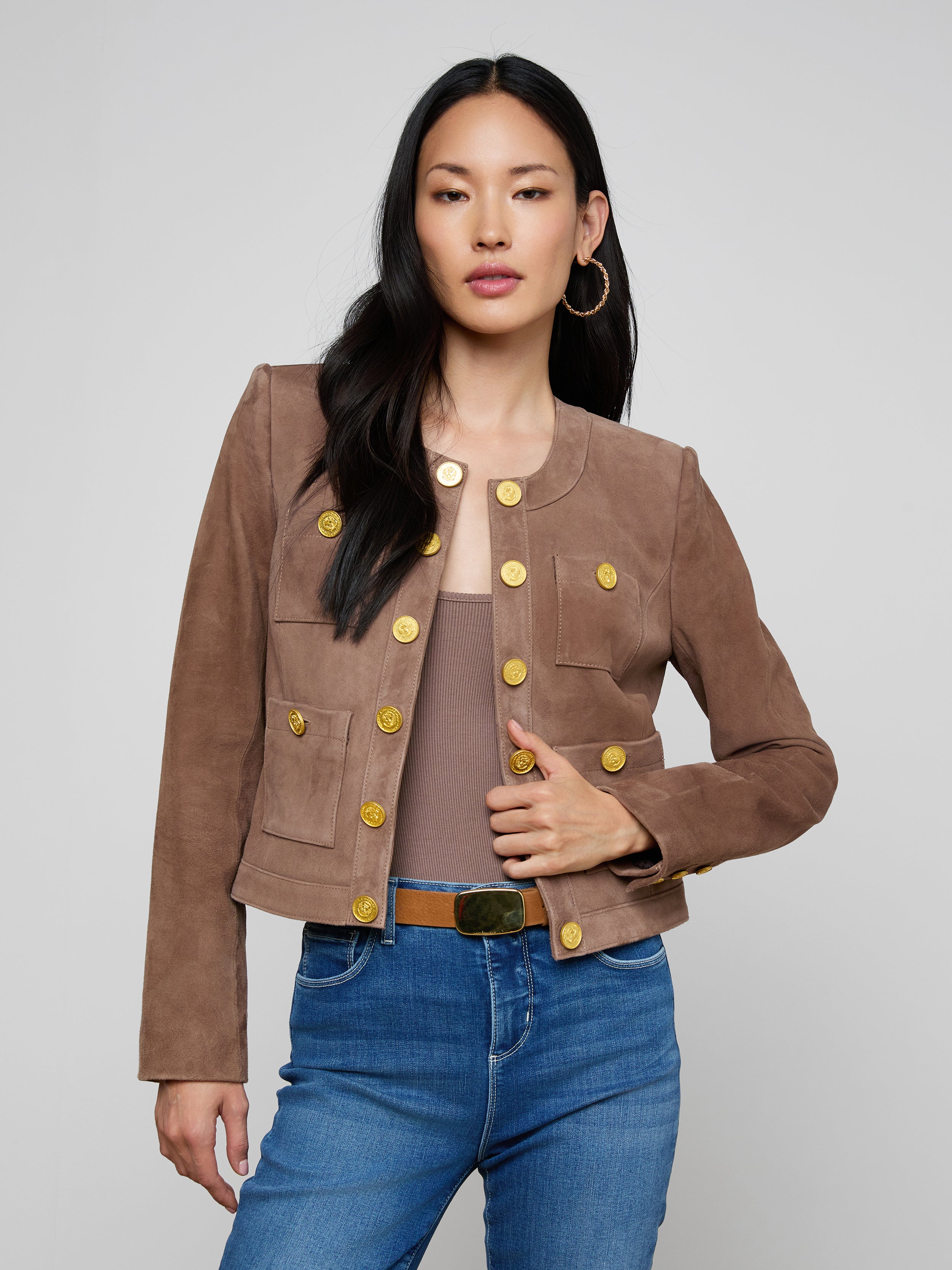 Jayde Collarless Jacket In Cardamom