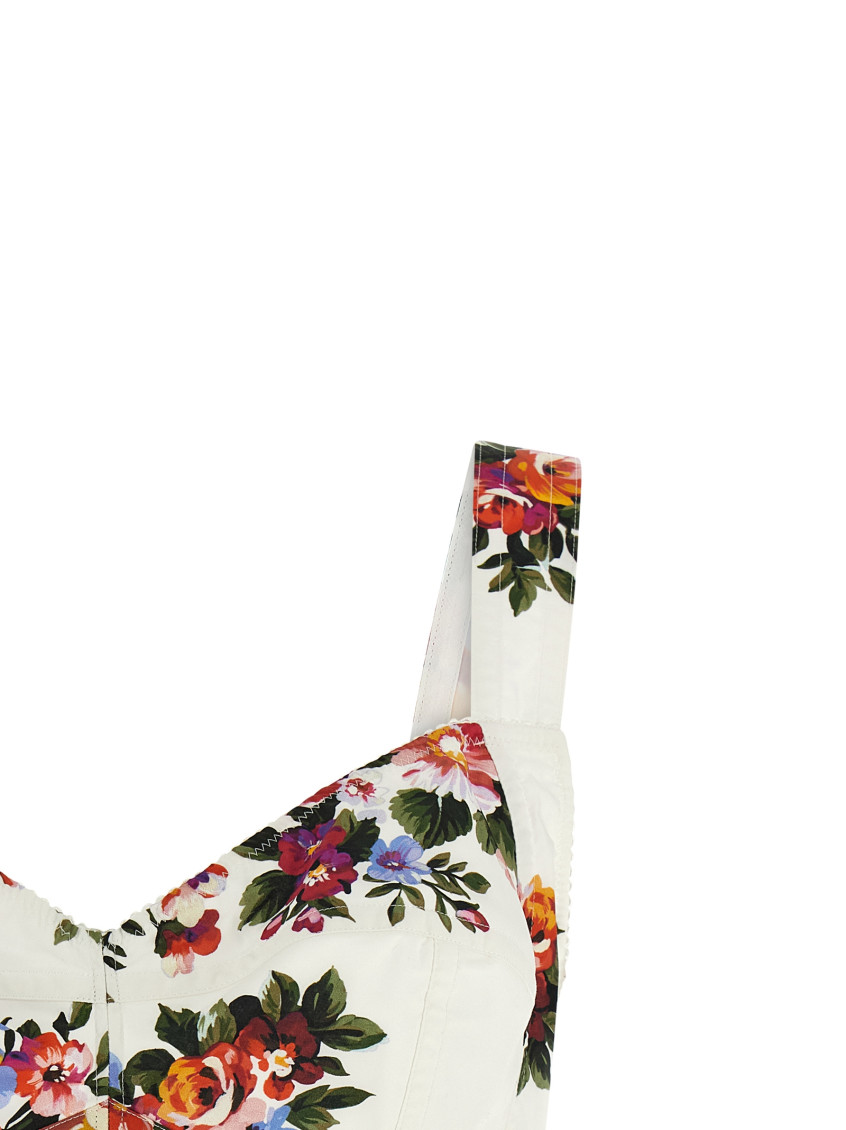Multicolore Bustier Top With V-neck And All-over Floral Print In Cotton Woman