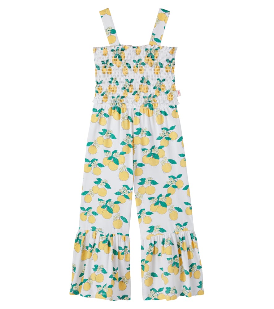 Printed shirred cotton-blend top and pants set