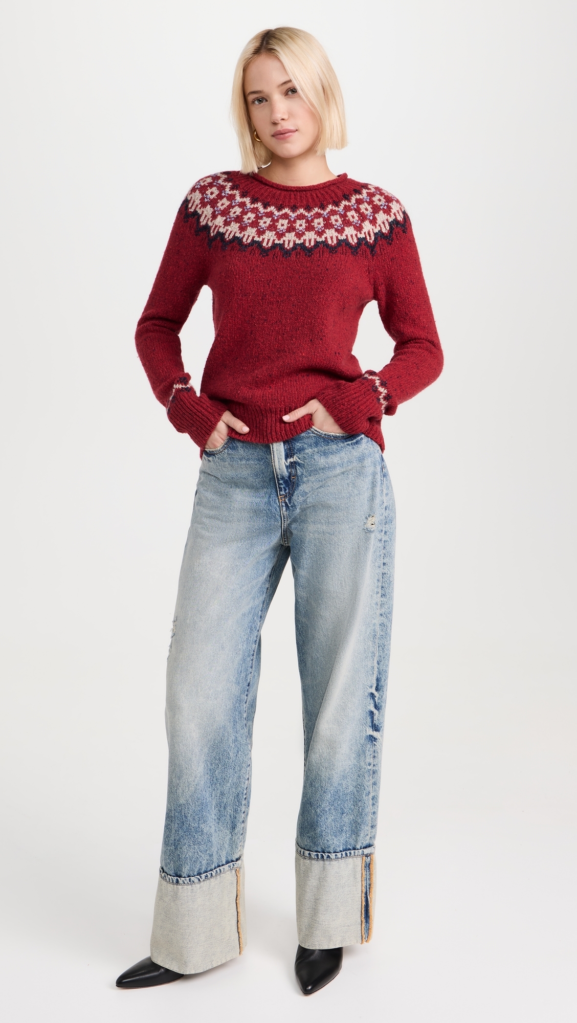 Meadow Fairisle Sweater In Merino Wool Red