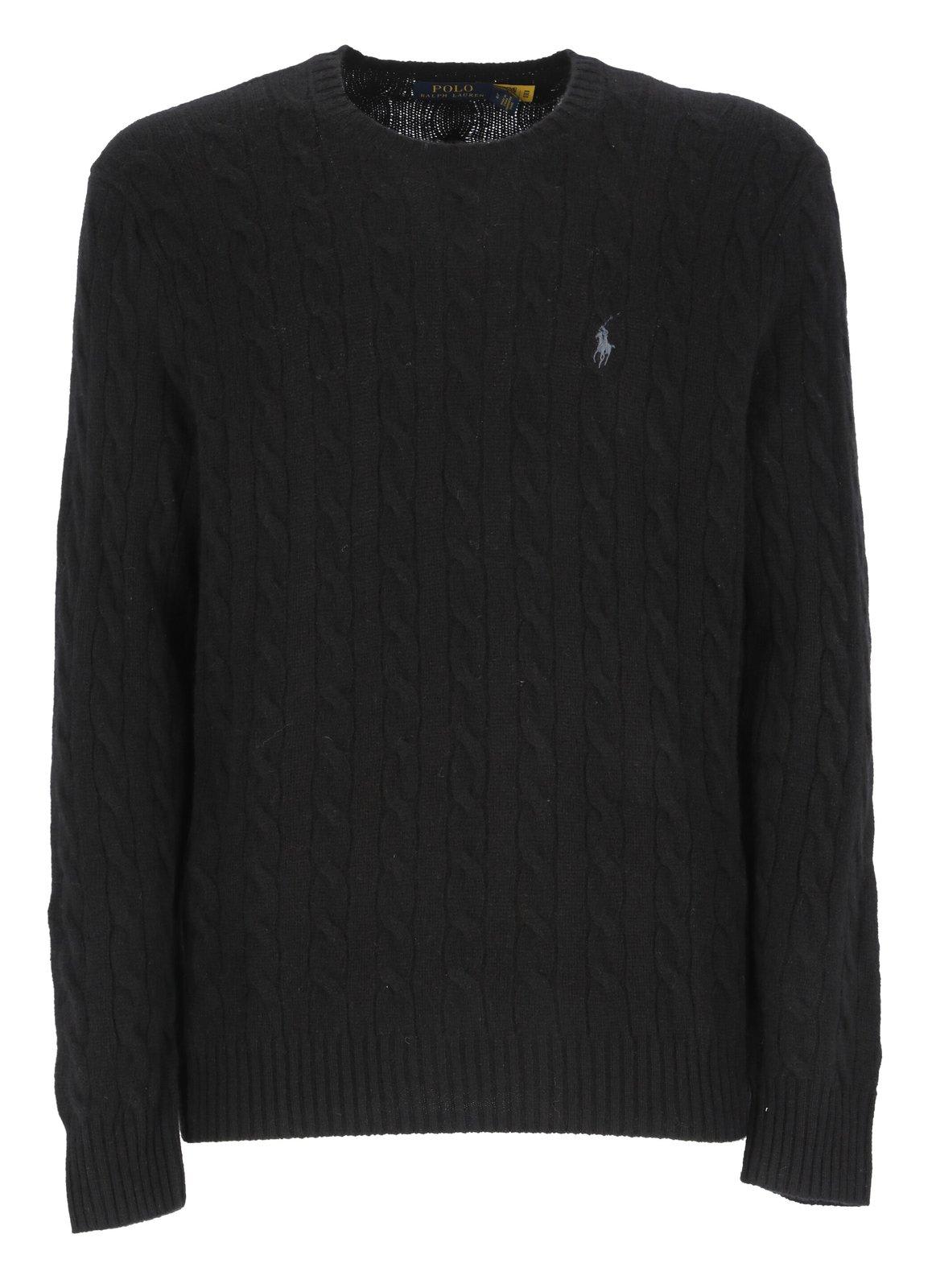 Logo-embroidered cable-knit jumper - Black