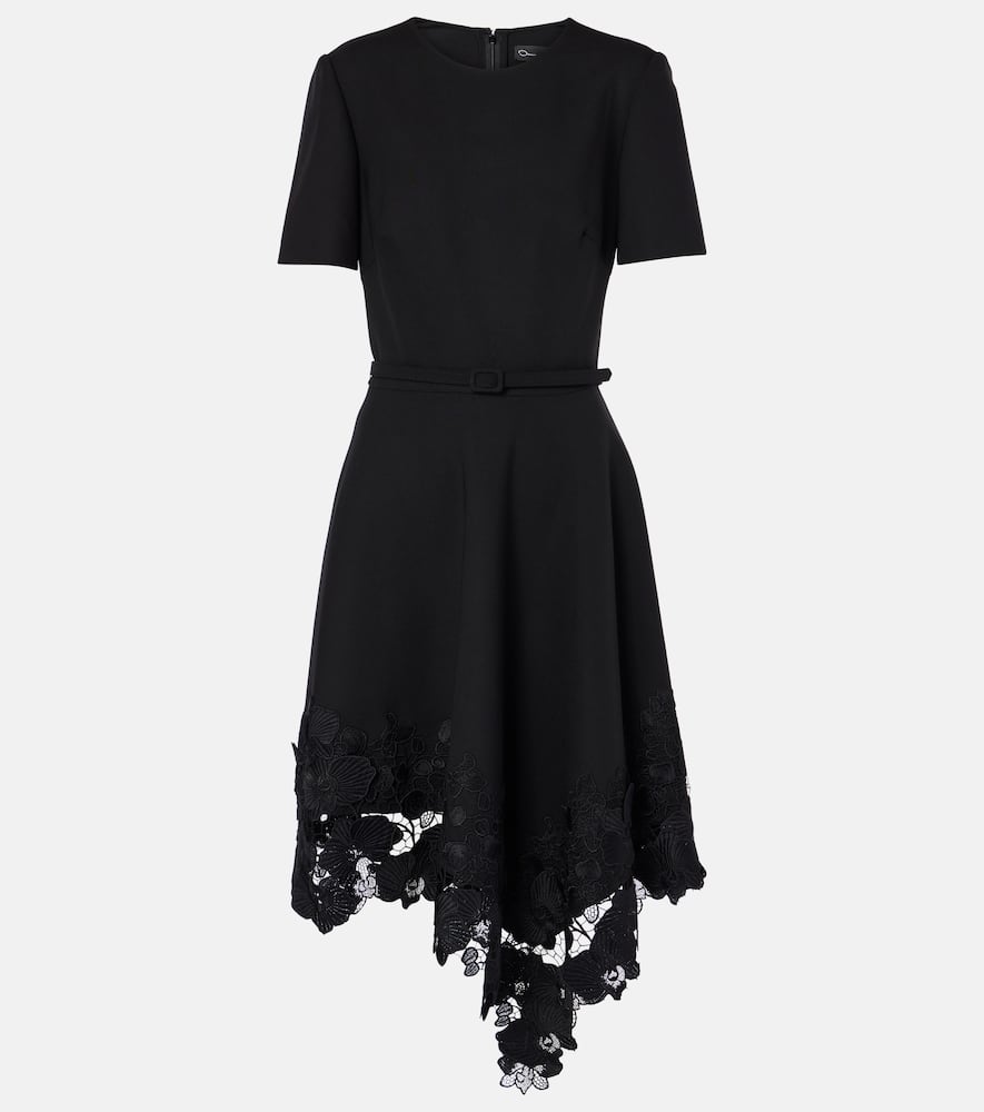 Asymmetric wool-blend midi dress