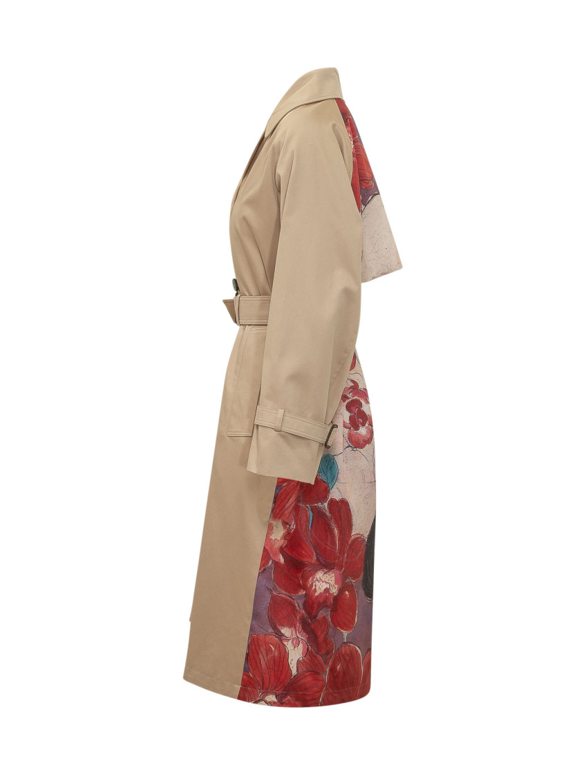 Beige Solid Notched Lapel Trench Coat