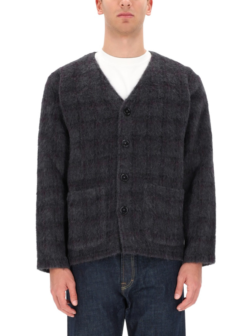 Grey Checks V Neck Cardigan