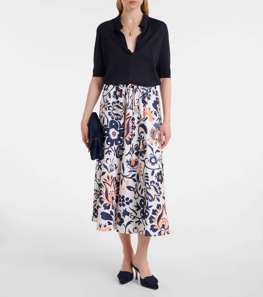 Printed satin midi skirt