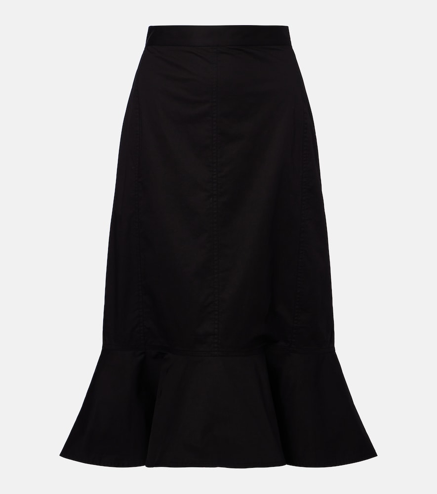 Ruffled cotton-blend poplin midi skirt