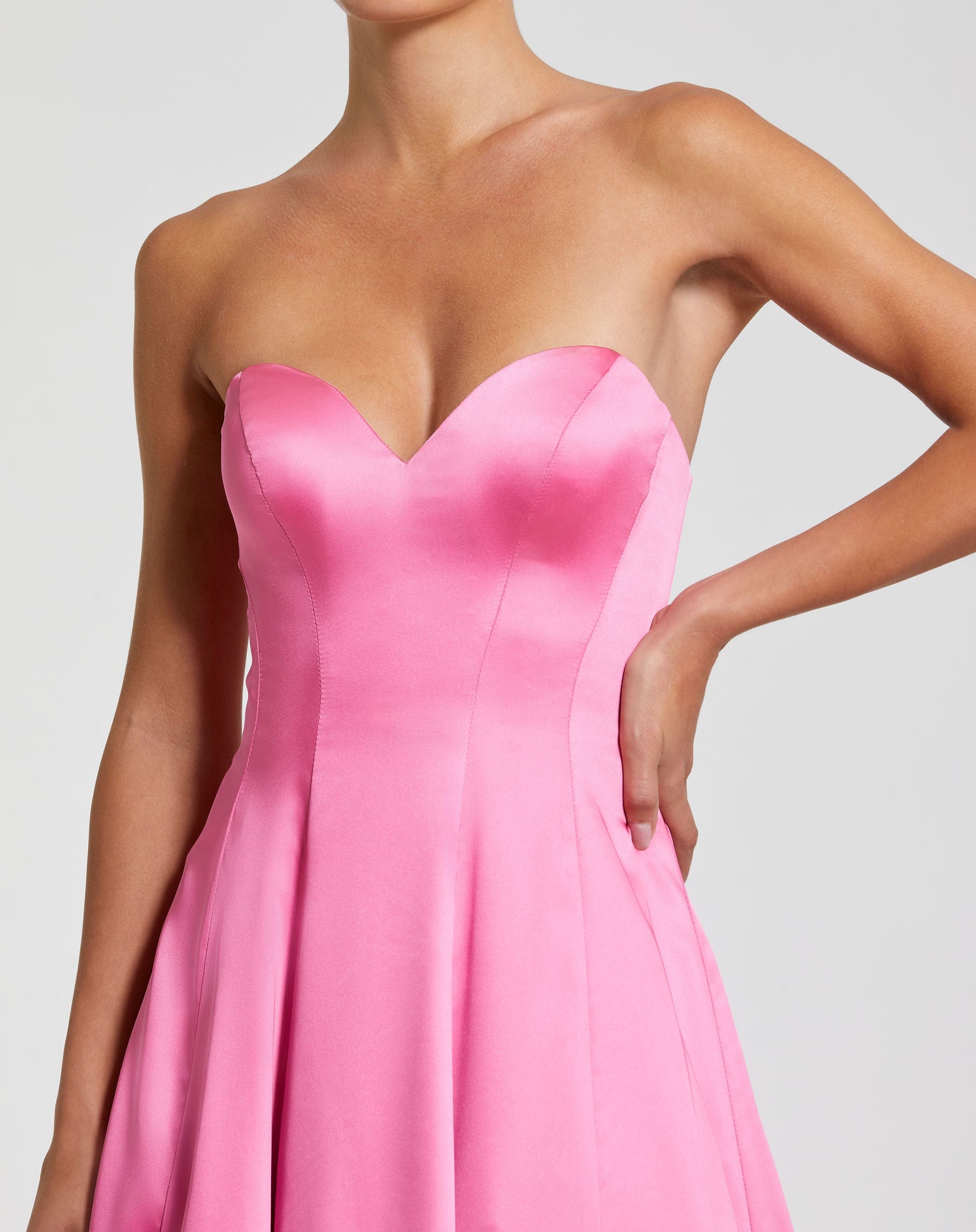 Strapless Satin Ball Maxi Gown with Bow Details Pink